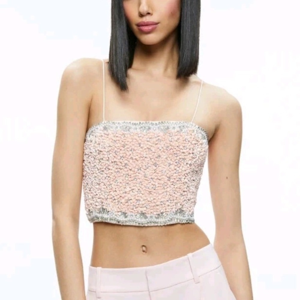 Alice + Olivia Ceresi Pink Beaded Crystal Embellished Crop Top 6 NEW $595